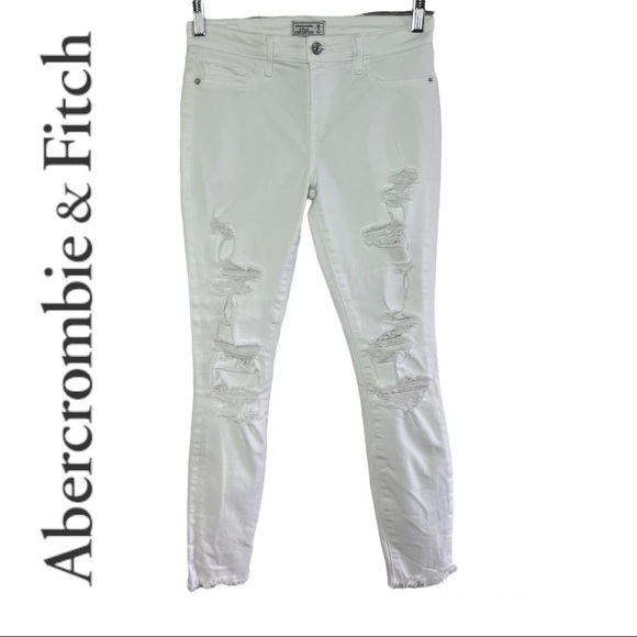 ABERCROMBIE & Fitch White Super Skinny Low Rise Ripped Jeans Size 26 - Picture 2 of 14